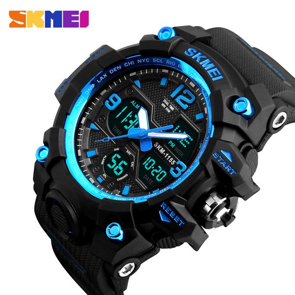 

sfmei sport quartz watch dual display analog digital led outdoor waterproof watches men chronograph wristwatches, Slivery;brown