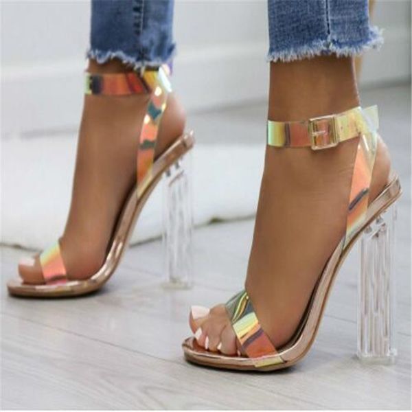 

women sandals shoes celebrity wearing simple style pvc clear transparent strappy buckle sandals high heels shoes, Black
