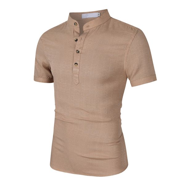 

2019 men's clothing cotton and linen short-sleeved t-shirt linen solid color shirt, White;black