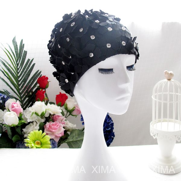 

2017 women flowers diamond design bath cap ladies swimming cap for long hair female bathing