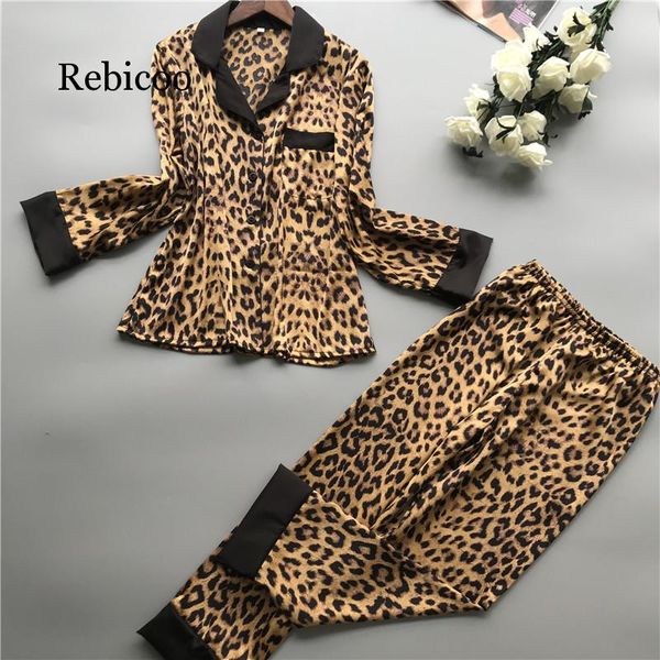 

women pajamas leopard pyjamas women 2019 spring satin pijamas casual elegant pyjama femme silk pijama mujer homewear, Black;red