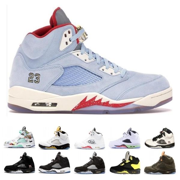 

2019 trophy room x 5 ice blue jsp michigan basketball shoes men 5s laney varsity royal psg paris red blue suede reflect sneakers