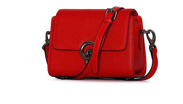 

designer-new summer cowhide litchi pattern lady's one-shoulder bag fashionable round lock buckle leather small square bag