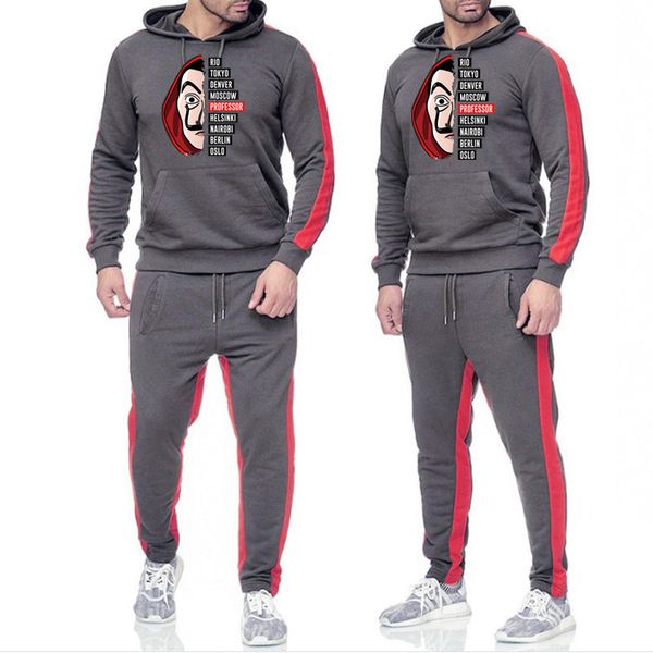 

fashion mens tracksuits men hooded thick two-pieces suit city names letter print men clothing size s-3xl wholesale, Gray