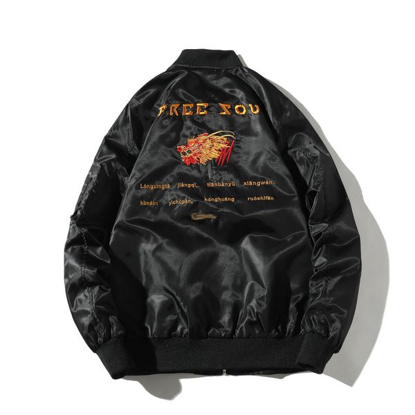 

bomber jacket embroidery mens dragon bomber pilot jacket men japanese streetwear autumn youth fashion new chamarras para hombre, Black;brown