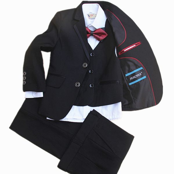 

the big in small children suit dress boy black suit spring wedding set 4 pieces jacket +vest +pants+bow tie size 2-12years