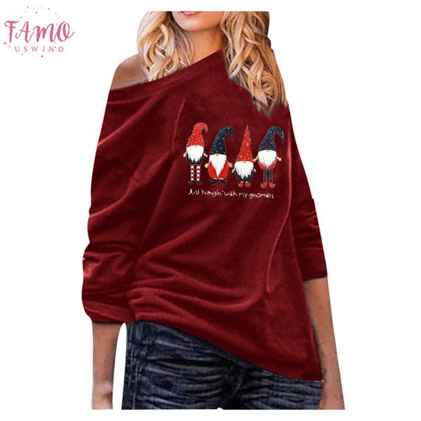 

christmas blouses women casual loose off shoulder blouses autumn oversized oblique collar blouse new year clothes 2020, White