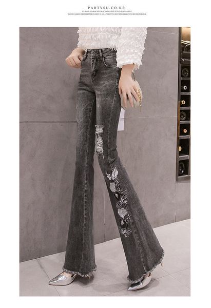 

black bootleg jeans female tight waist height, Blue