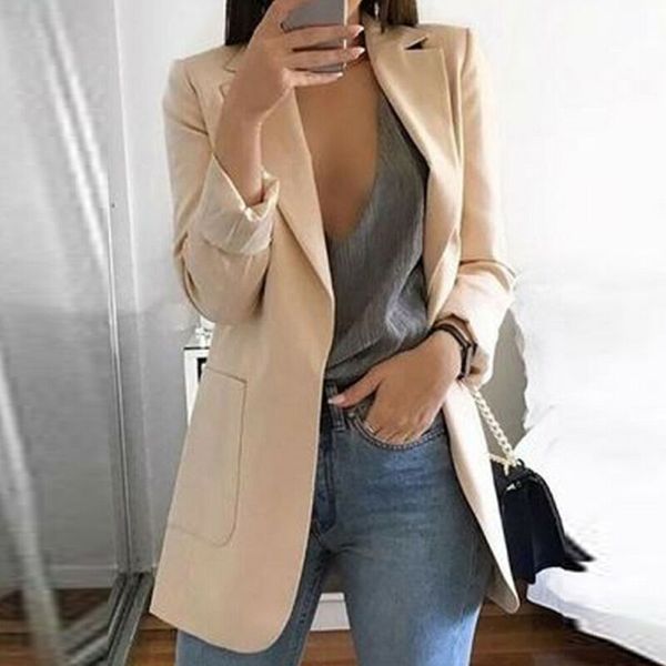 

women casual slim blazer suit coat jacket ladies long sleeve cardigan outwear plus size /by, White;black