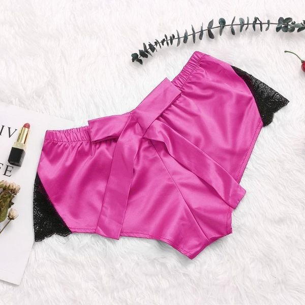 

plus size silk satin shorts sleep bottoms for women girls casual loungepant lace pajamas summer soft comfortable short pants, Black;red