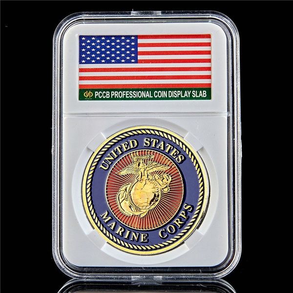 

us marine corps military challenge commitment usmc coin 1oz gold plated collectible medal craft w/pccb box