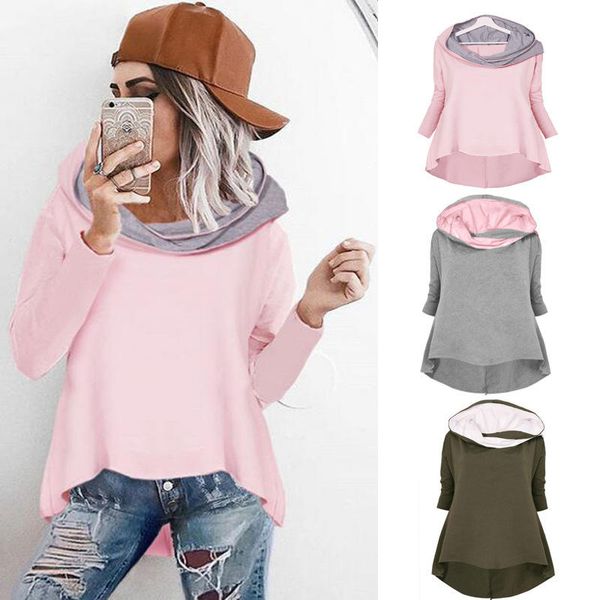 

women's casual oversized irregular hooded hit color long-sleeved sweatshirt, White;black