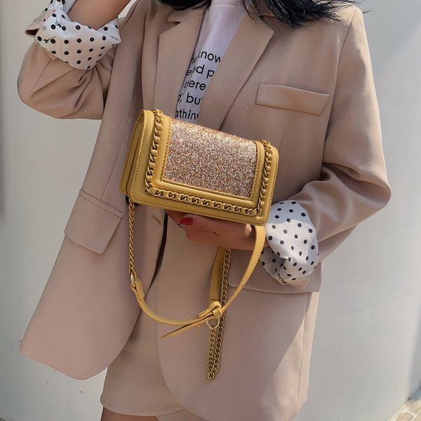 

new fashionable korean sequins with one shoulder and oblique small bag with hollow mesh and small square bag
