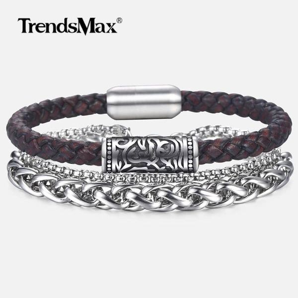 

unique men's genuine leather bracelet multilayer braided bangles for men woman hand charm stainless steel jewelry gift dlbf34, Black