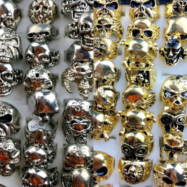 

carved metal 24pcs biker vintage ring skull men band jewelry ring gold/silver colors size 7-11 wholesale lots