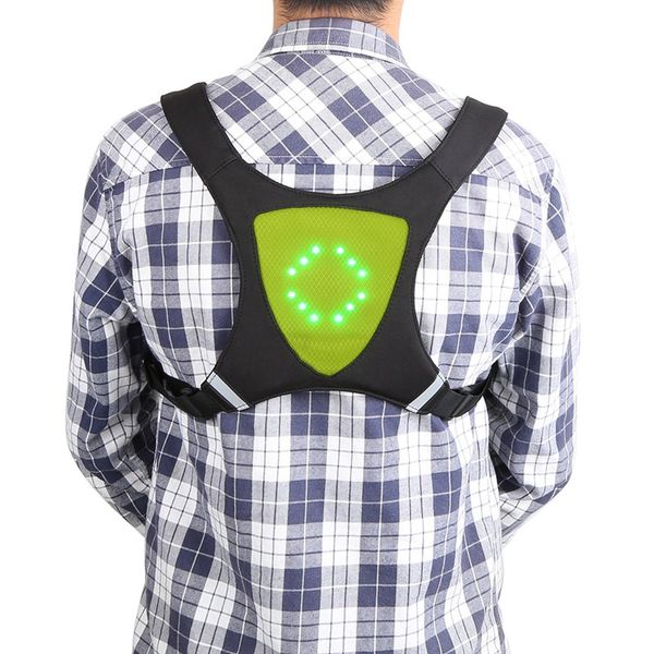 

led turn signal warning light vest remote control usb rechargeable waterproof safety gear for cycling running, Black