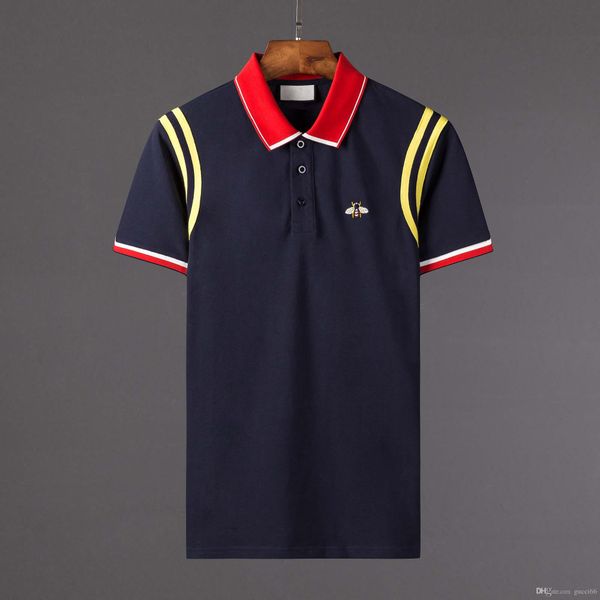 

brand new fashion classic business casual polo shirts men polo t shirts snake bee embroidery mens polos, White;black