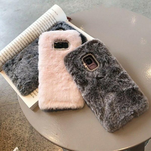 

ell cute soft fluffy warm fur phone case for samsung s7 s8 9 10 e plus note8 9 10pro cover
