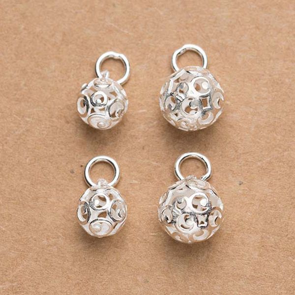 

925 sterling silver hollow craft auspicious clouds round charms 8mm 10mm lucky ball s925 silver pendants diy women men jewelry, Bronze;silver