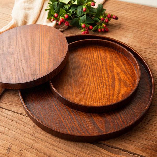 

round natural tray l dishes wood plate restaurant fruit plate storage tray brown wood