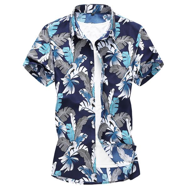 

7 styles slim fit summer mens short sleeve casual shirt flower print floral male blouse, White;black