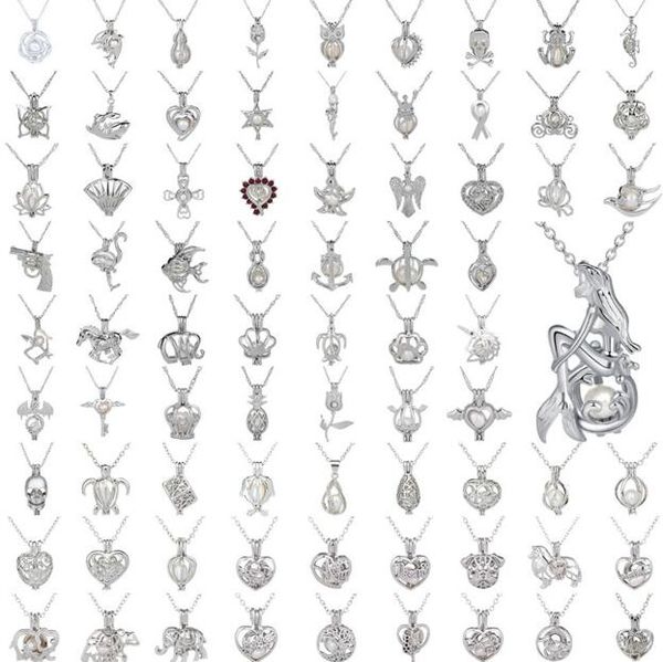

pearl cage pendant necklace love wish natural pearl with oyster pearl mix design hollow locket clavicle chain diffuser necklace, Silver