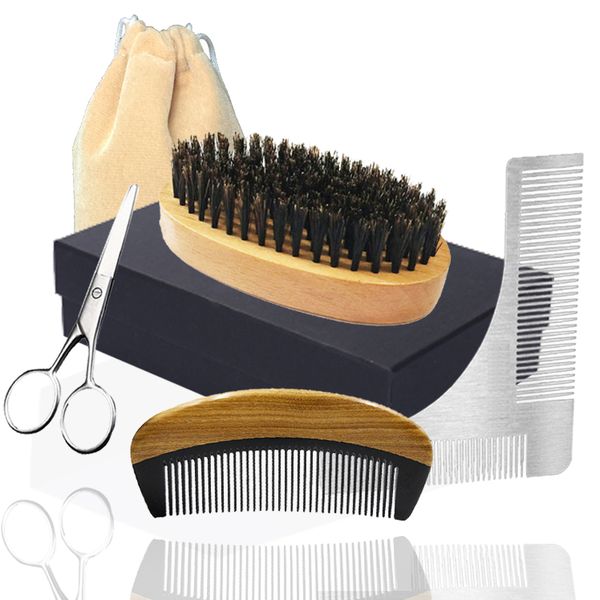 

new men beard brush comb set wholesale supplier - boar brush scissors pocket combs & shaping comb 5in1 dropshipping wholesale