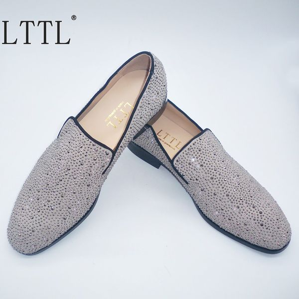 

lttl rhinestone men loafers luxury shoes fashion handmade beige suede slip-ons mens dress shoes men's banquet and prom, Black