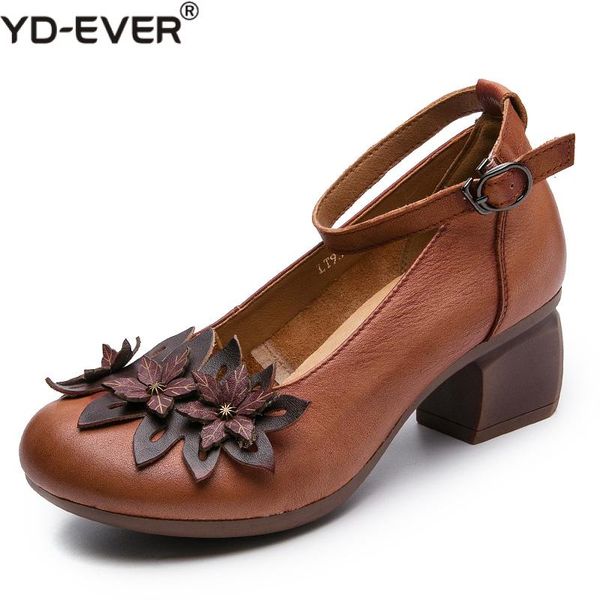 

2020 spring summer women pumps ethnic style handmade genuine leather comfortable high heels shoes women, Black