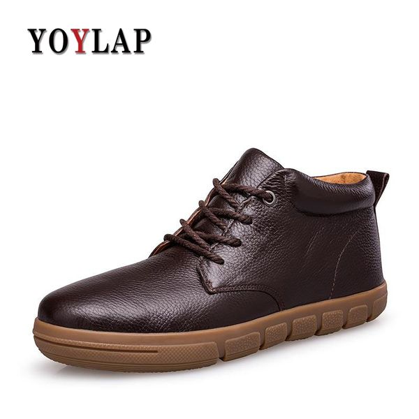 

2018 genuine leather men winter boots waterproof men snow boots casual warm winter shoes black brown plus size 48