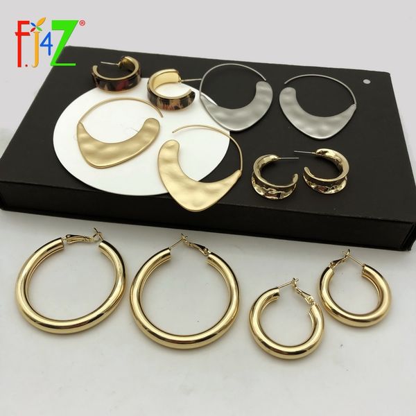 

f.j4z metal hoop earrings for women fashion punk simple metal round earrings minimalist jewelry bringo bijoux, Golden;silver