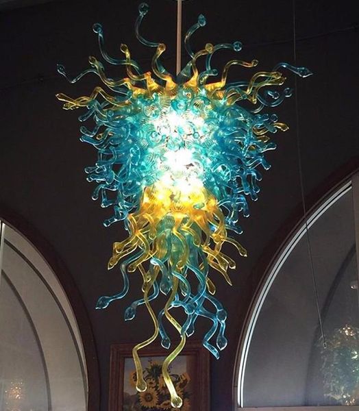 

french handmade blown glass chandelier blue and amber color led bulbs art glass chandelier lighting for home l lobby decor
