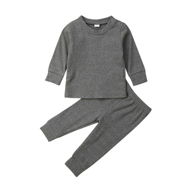 

2pcs newborn infant baby kid boy girl long sleeve autumn warm knitted pure color clothes jumpsuit bodysuit leggings pants set, White