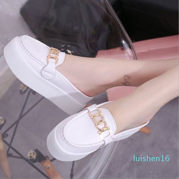 

thicker bottom half-slipper cake slippers casual slope with lazy l16, Black;white