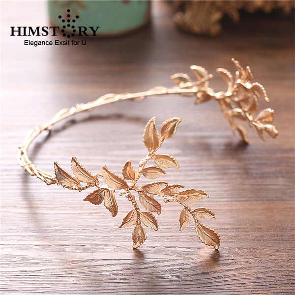 

himstory vintage gold baroque leaf headbands crowns wedding hair accessories bridal jewelry leaf headpieces tiaras j190701, Golden;white