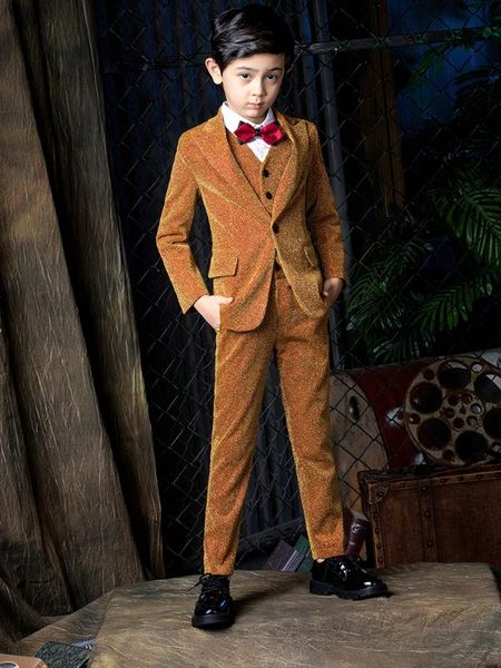 

yuanlu 2020 boys suits blazer coat formal dress blazer vest pants wedding piano toddler clothes shiny party king, Black