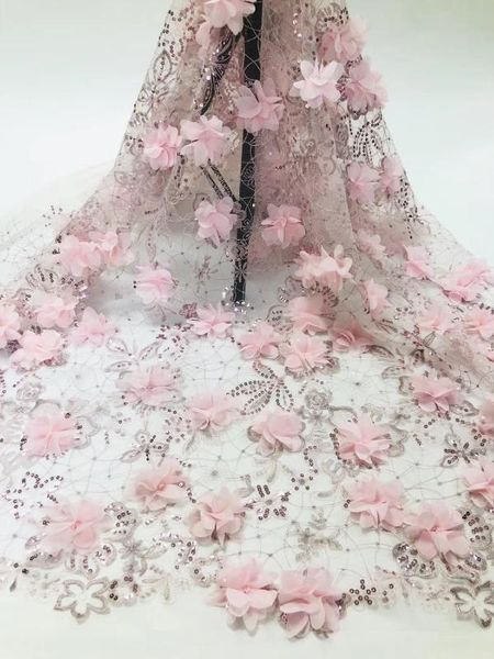 

african embroidered sequin tulle net lace fabric with 3d flower joy-22819 fashionable french style net fabric for party, Pink;blue