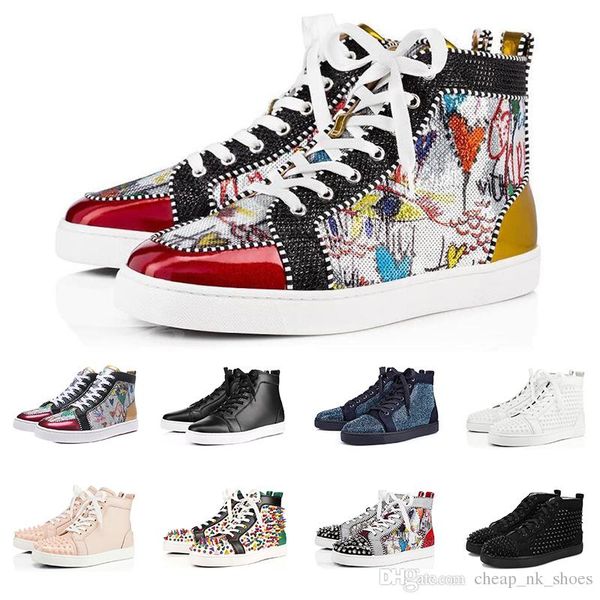 

горячие моды роскоши кроссовок дизайнер обуви красный днище для мужчин женщин высоких срезанных черных белых шипов из натуральной кожи случа, Black