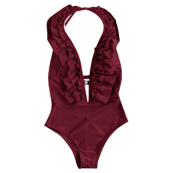 ruffle halter one piece swimsuit