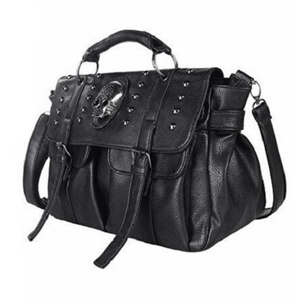 

new-shoulder bag lady fashion bag designer punk skull rivet all-match women's handbag black big tote