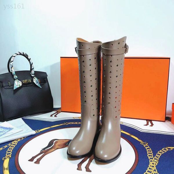 

fashion autumn and winter european station women's shoes leather punching five-pointed star high boots personality long tide, Black