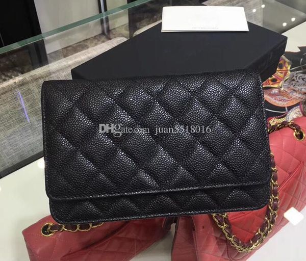 

Качество Классические Женщины S Black Caviar WOC Клатчи Crossbody сумка 33814 Lambskin Qulited Mini Flap сум