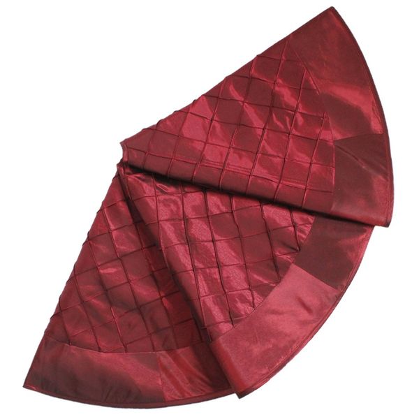 

36"/50" handcraft pintuck faux silk with faux silk border christmas tree skirt in burgundy color p4692