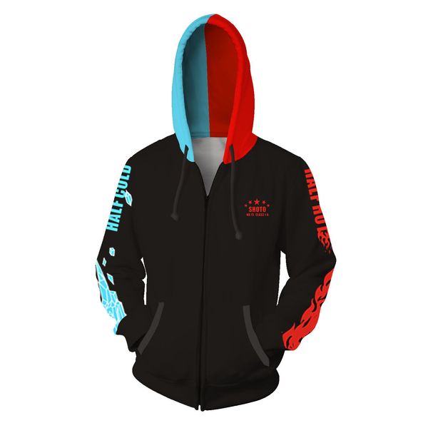 

my hero college mens hoodies digital printed long sleeve mens sweatshirts cardigan zipper hooded cosplay sweatshirts, Black