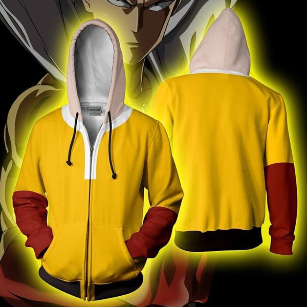 

2019 new autumn men's yellow hooded saitama 3d printed hoodie casual sportswear casual zipper hoodie hooded hip hop top, Black