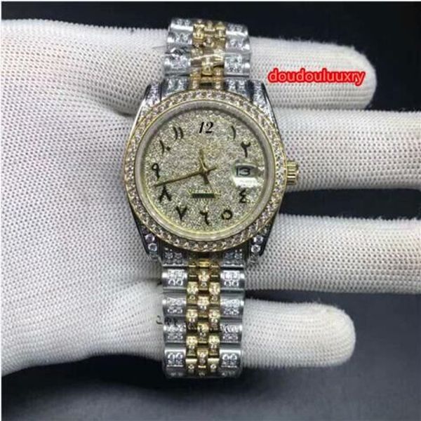 

36mm мђжкие авомаиекие меаниекие а bi-золоо diamond из неѬжавеей али на, Slivery;brown