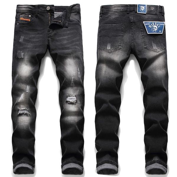 

мужские джинсы дизайнер ripped man hip hop jeans тонкого джинсовые прямые брюки велосипедист ami мотоцикл черные джинсы с белым бримом 2004, Blue