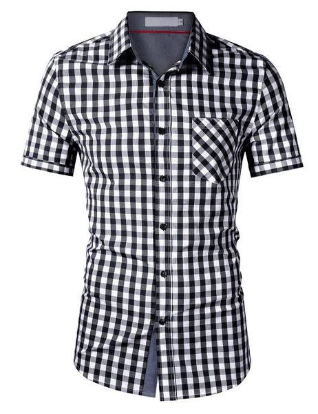 

2020 men's short-sleeved shirt custom men's plaid shirt, White;black