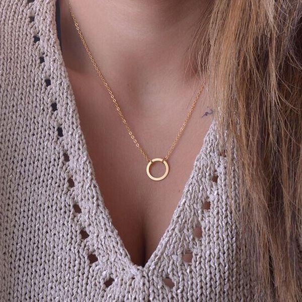 

2019 fashion women casual personality circle lariat pendant necklace simple choker clavicle necklace, Silver