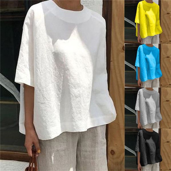 

fashion ladies street style tshirt female summer pure color short sleeve tees casual womens loose crew neck clothes, White